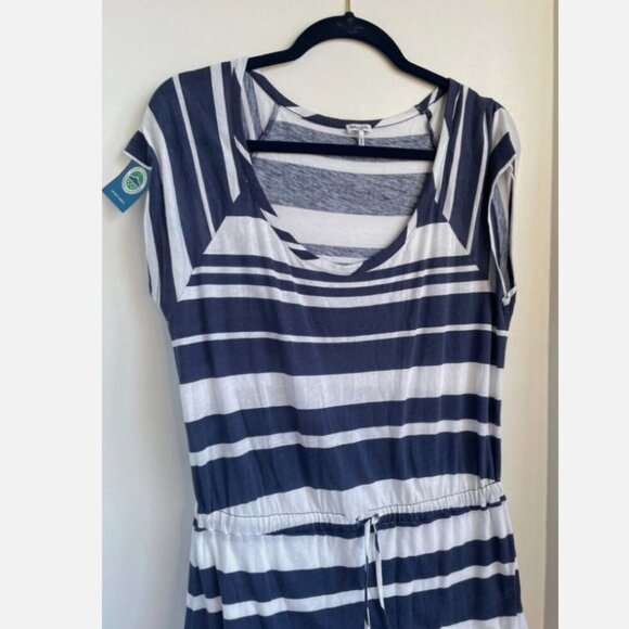 Splendid Maxi Dress Large Blue White Stripe Short Sleeve Scoop Neck Column - Picture 5 of 7